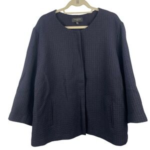Talbots Navy Textured Jacket Cardigan Pocket Zip Career Office Formal Womens 24W